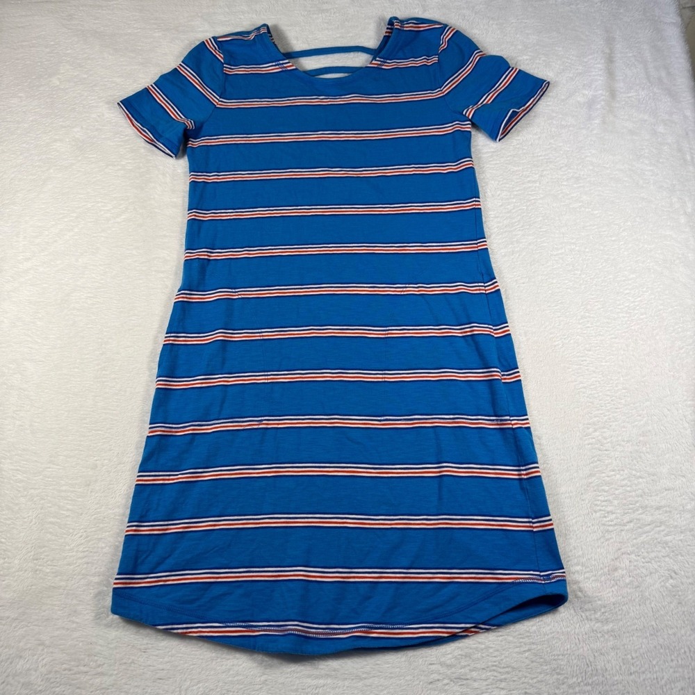 T by Talbots T-Shirt Dress Womens XS Blue Striped Excellent Strappy Back Pockets